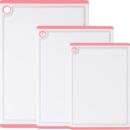 Plastic Cutting Boards for Kitchen, 3-Piece Large Cutting Board Set Dishwasher Safe Chopping Boards with Non-slip Feet and Juice Grooves, Pink,