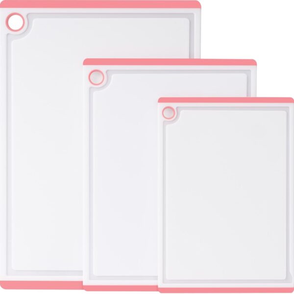 Plastic Cutting Boards for Kitchen, 3-Piece Large Cutting Board Set Dishwasher Safe Chopping Boards with Non-slip Feet and Juice Grooves, Pink,