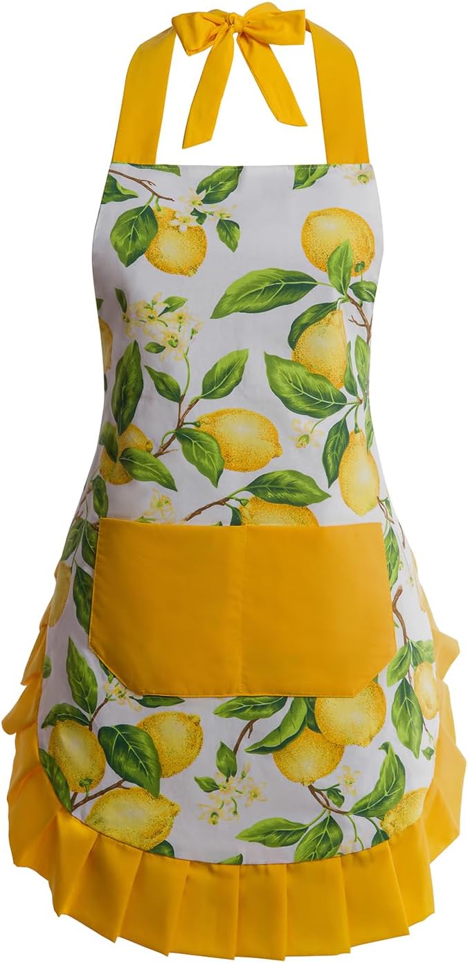 Vintage Floral Apron for Women with Functional Pockets Adjustable Neck Strap for Cooking Baking Mother's Gift