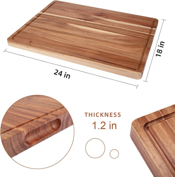 Large Acacia Wood Cutting Boards for Kitchen, 24 x 18 Inch Extra Large Wooden Cutting Board with Juice Groove, Reversible Butcher Block Cutting Board for Meat and Veggies - Image 2
