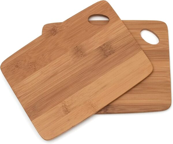 Bamboo Wood Thin Kitchen Cutting Boards with Oval Hole in Corner, Set of 2 Boards, 6" x 8" x 0.25"