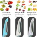 Vegetable Peeler for Kitchen with Silicone Handle, 1 Piece Serrated Peeler for Soft Skin, 2 Pieces Straight Peeler for Potato Veggie (Set of 3, Blue/Light Purple/Toasted Almond)