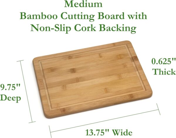 Bamboo Wood Kitchen Cutting and Serving Board with Non-Slip Cork Backing, Medium, 13-3/4" x 9-3/4" x 5/8" - Image 2