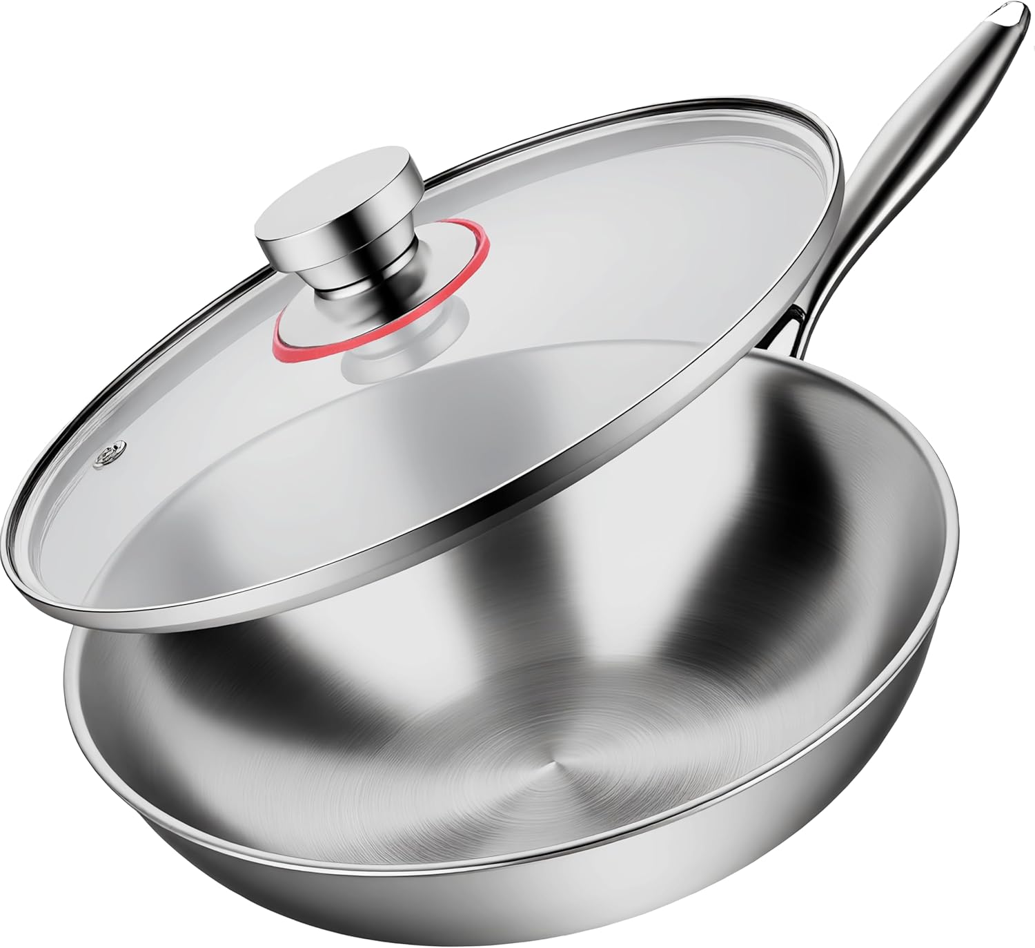 Tri-Ply 13 Inch Stainless Steel Wok Pan with Lid, Stir-Frying Pan,Induction Wok,Dishwasher and Oven Safe,Heavy Duty and Detachable handle.