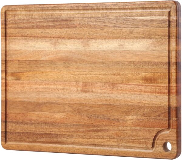 Large Acacia Wood Cutting Board for Kitchen -  Better Chopping Board with Juice Groove & Handle Hole for Meat (Butcher Block) Vegetables and Cheese, 18 x 12 Inch