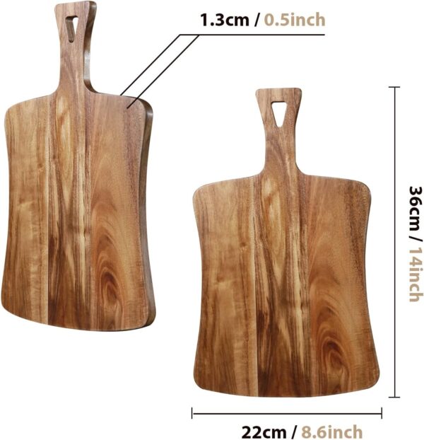 Acacia Wood Cutting Board with Handle 14" x 8.5" Inch, Wooden Serving Tray, Charcuterie Paddle, Cutting Serving Versatile Board for Meat, Cheese, Vegetables, Bread, and Charcuterie - Image 2
