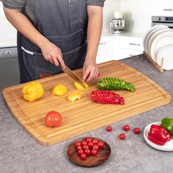 30" Extra Large Bamboo Cutting Boards for Kitchen, Wooden Chopping Board with Juice Groove, Reversible Butcher Block Cutting Board Carving Board for Meat Turkey Veggies, 30 x 20 Inch - Image 2