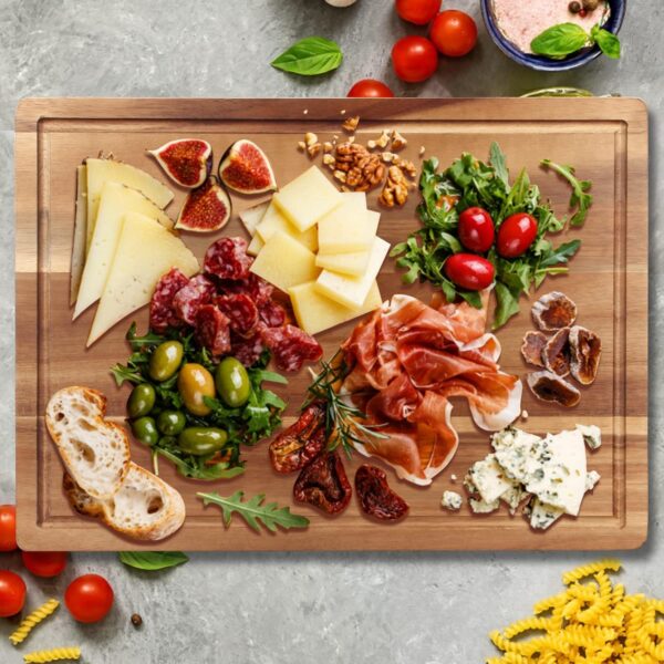 17" Best Acacia Wood Cutting Board for Kitchen Large Charcuterie Board Wooden Chopping Boards Butcher Block Fruit Charcuterie Cheese Boards Meat Serving Platter Carving Board - Image 2
