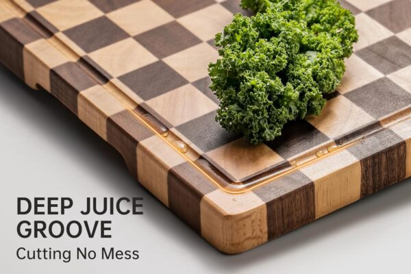 Cutting Boards for Kitchen, Design in USA Large Acacia Wood Chopping Board, Checkered Cutting Board with Juice Grooves & Handles, Butcher Block Serving Tray with Gift Box, 17" x 12" x 0.8" - Image 2