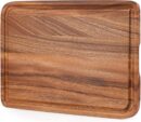 Acacia Wood Cutting Board for Kitchen -  Organic Wooden Chopping Serving Board with Deep Juice Groove for Meat (Butcher Block) Veggies, Fruit and Cheese, 17 x 12"