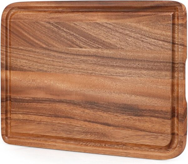 Acacia Wood Cutting Board for Kitchen -  Organic Wooden Chopping Serving Board with Deep Juice Groove for Meat (Butcher Block) Veggies, Fruit and Cheese, 17 x 12"