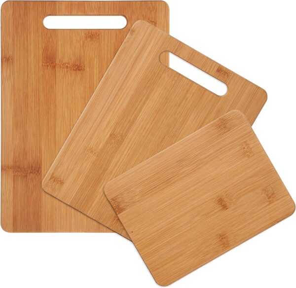 3-Piece Wood Cutting Board Set, Reversible Chopping Boards for Meal Prep and Serving, Charcuterie Boards, Wooden Cutting Boards with Built-in Handles, Set of 3 Assorted Sizes, Bamboo