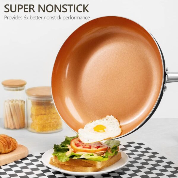 10 Inch Copper Nonstick Frying Pan with Lid, Scratch Resistant Ceramic Coating, Oven and Dishwasher Safe - Image 2